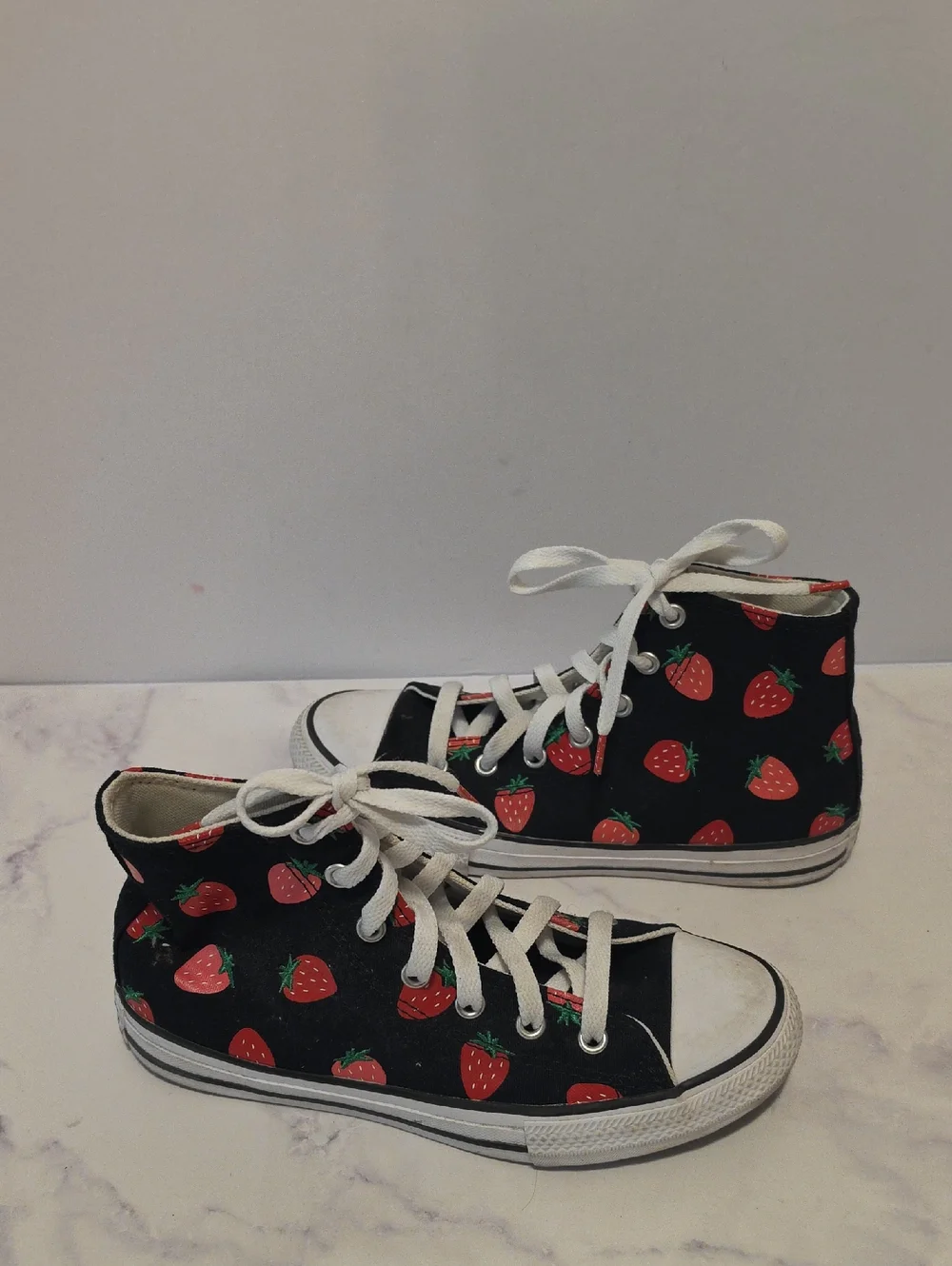 Converse High Top Sneakers - Black with Strawberry Print